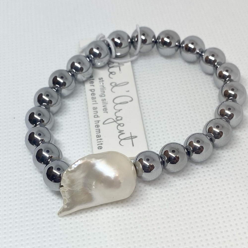 NWT Cate d’ Argent Baroque Pearl & Hematite Stretch Bracelet